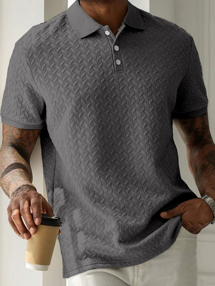 Polo Uomo Jacquard a Maniche Corte in Poliestere: Abbigliamento Casual Sportivo per Primavera e Autunno