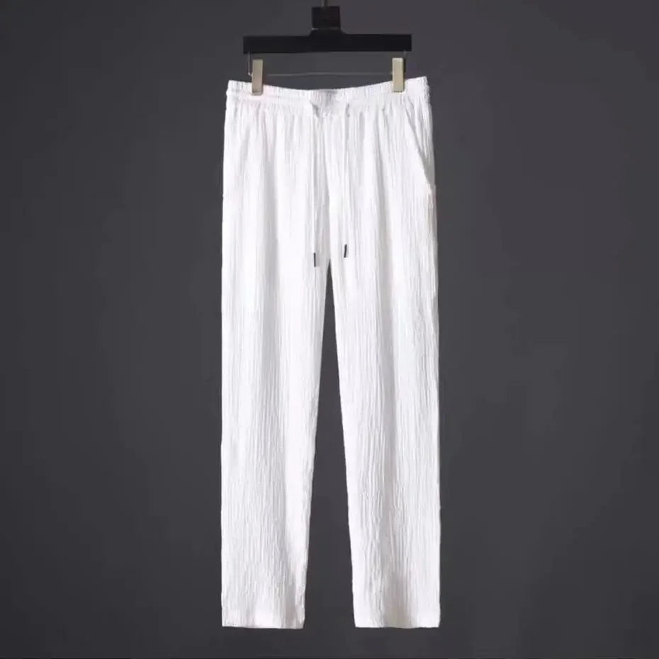 Set Polo Casual Uomo Estate: Camicia a Maniche Corte Pieghettata con Colletto a Polo e Pantaloni Leggeri