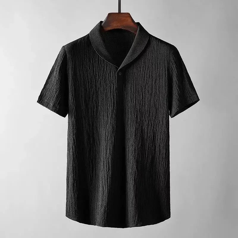 Set Polo Casual Uomo Estate: Camicia a Maniche Corte Pieghettata con Colletto a Polo e Pantaloni Leggeri