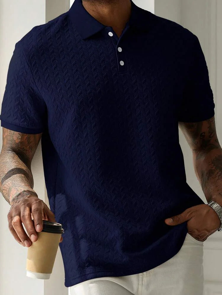 Polo Uomo Jacquard a Maniche Corte in Poliestere: Abbigliamento Casual Sportivo per Primavera e Autunno