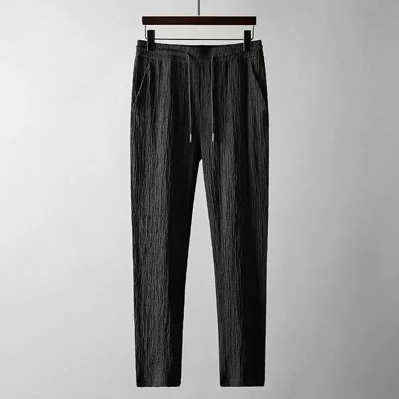 Set Polo Casual Uomo Estate: Camicia a Maniche Corte Pieghettata con Colletto a Polo e Pantaloni Leggeri