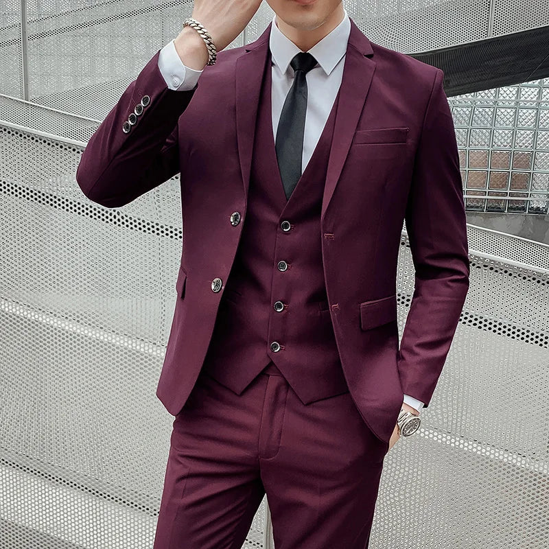 Completo da Uomo (Blazer + Gilet + Pantaloni) - Eleganza da Gentiluomo per Lavoro, Matrimonio e Cerimonie