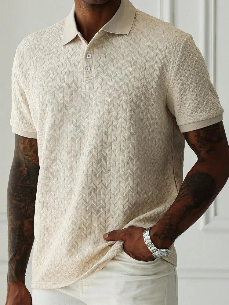 Polo Uomo Jacquard a Maniche Corte in Poliestere: Abbigliamento Casual Sportivo per Primavera e Autunno