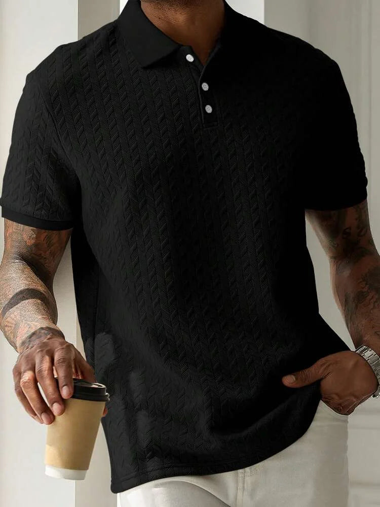 Polo Uomo Jacquard a Maniche Corte in Poliestere: Abbigliamento Casual Sportivo per Primavera e Autunno