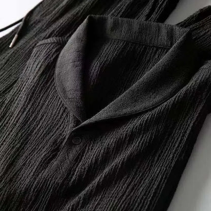 Set Polo Casual Uomo Estate: Camicia a Maniche Corte Pieghettata con Colletto a Polo e Pantaloni Leggeri