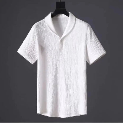 Set Polo Casual Uomo Estate: Camicia a Maniche Corte Pieghettata con Colletto a Polo e Pantaloni Leggeri