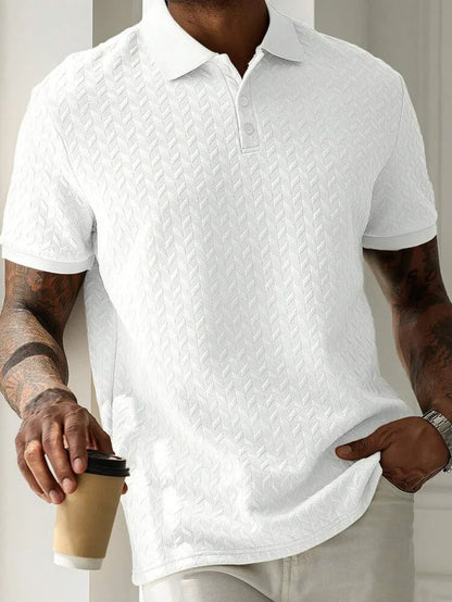 Polo Uomo Jacquard a Maniche Corte in Poliestere: Abbigliamento Casual Sportivo per Primavera e Autunno