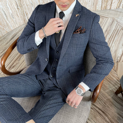 Completo Plaid Modificato in Stile Britanno-Coreano: Eleganza e Raffinatezza per l'Uomo Moderno"