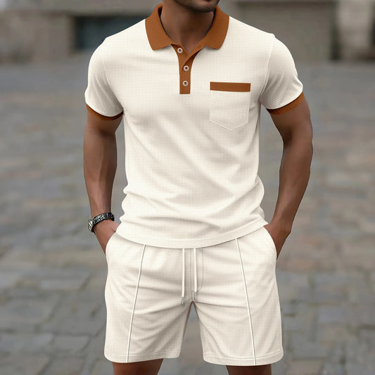 Set Uomo Estate 2025: Polo con Tasca Waffle e Pantaloncini Coordinati in Abbinamento di Colori
