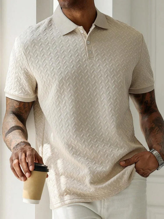 Polo Uomo Jacquard a Maniche Corte in Poliestere: Abbigliamento Casual Sportivo per Primavera e Autunno