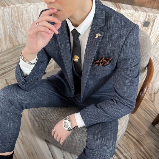 Completo Plaid Modificato in Stile Britanno-Coreano: Eleganza e Raffinatezza per l'Uomo Moderno"